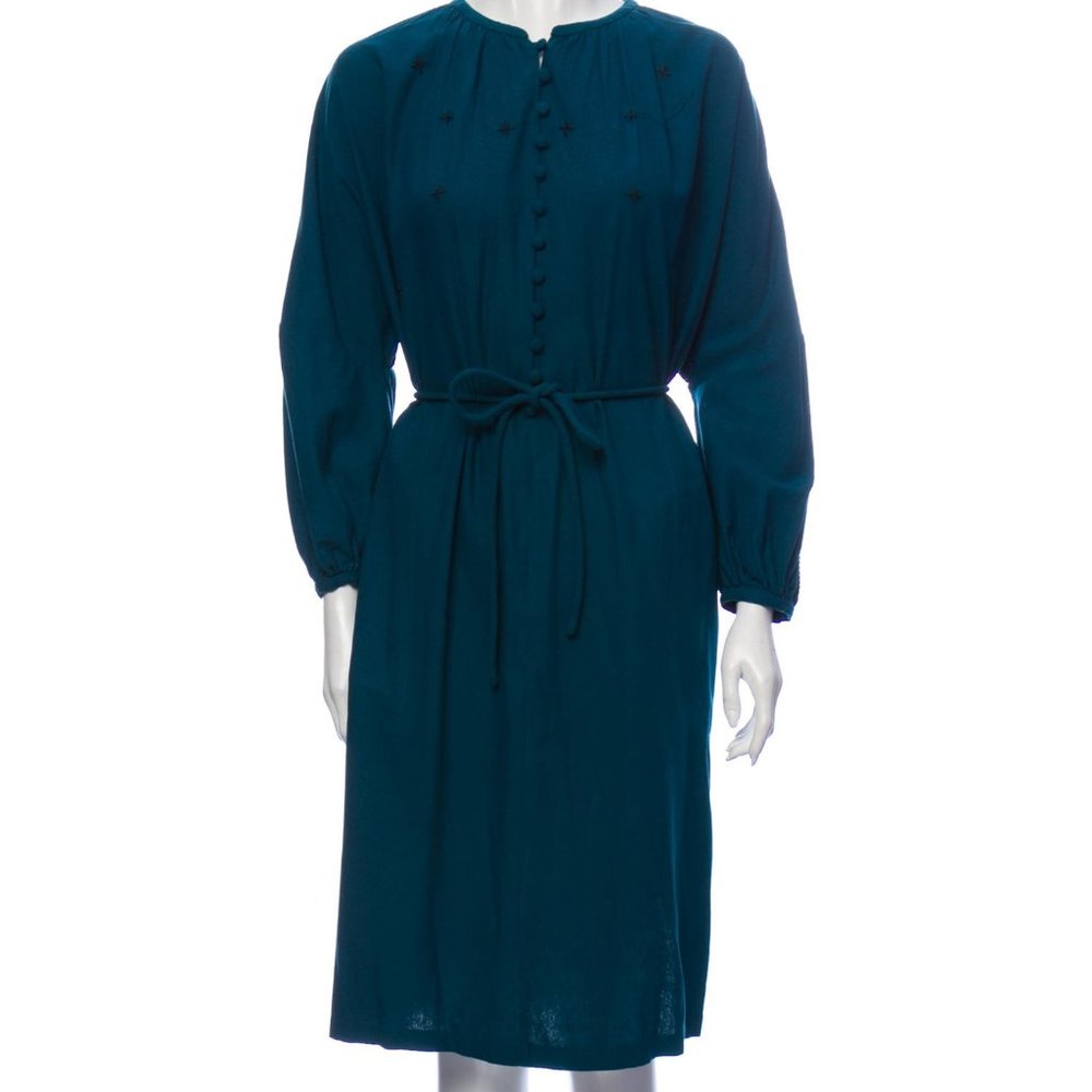 Steven Alan Embroidered Silk Dress in Teal S EUC